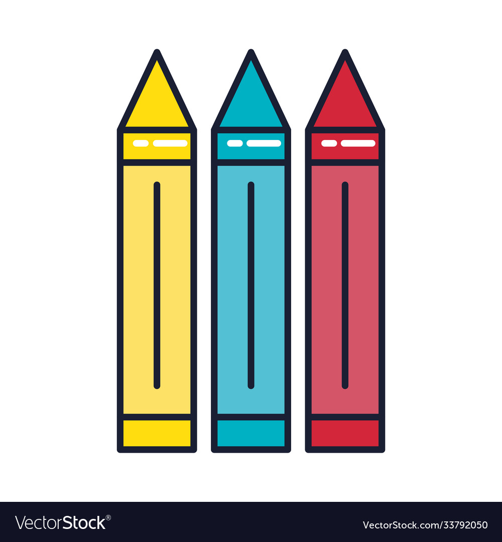 Crayons wax pencils line and fill style icons Vector Image