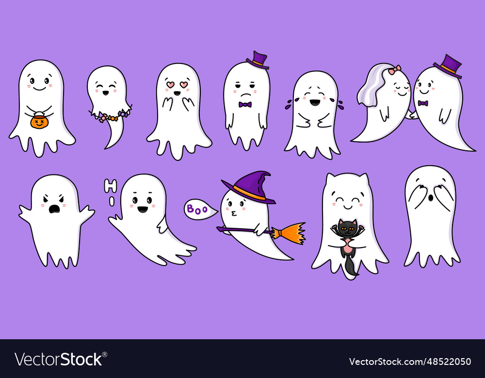 Cute ghost halloween ghosts characters Royalty Free Vector