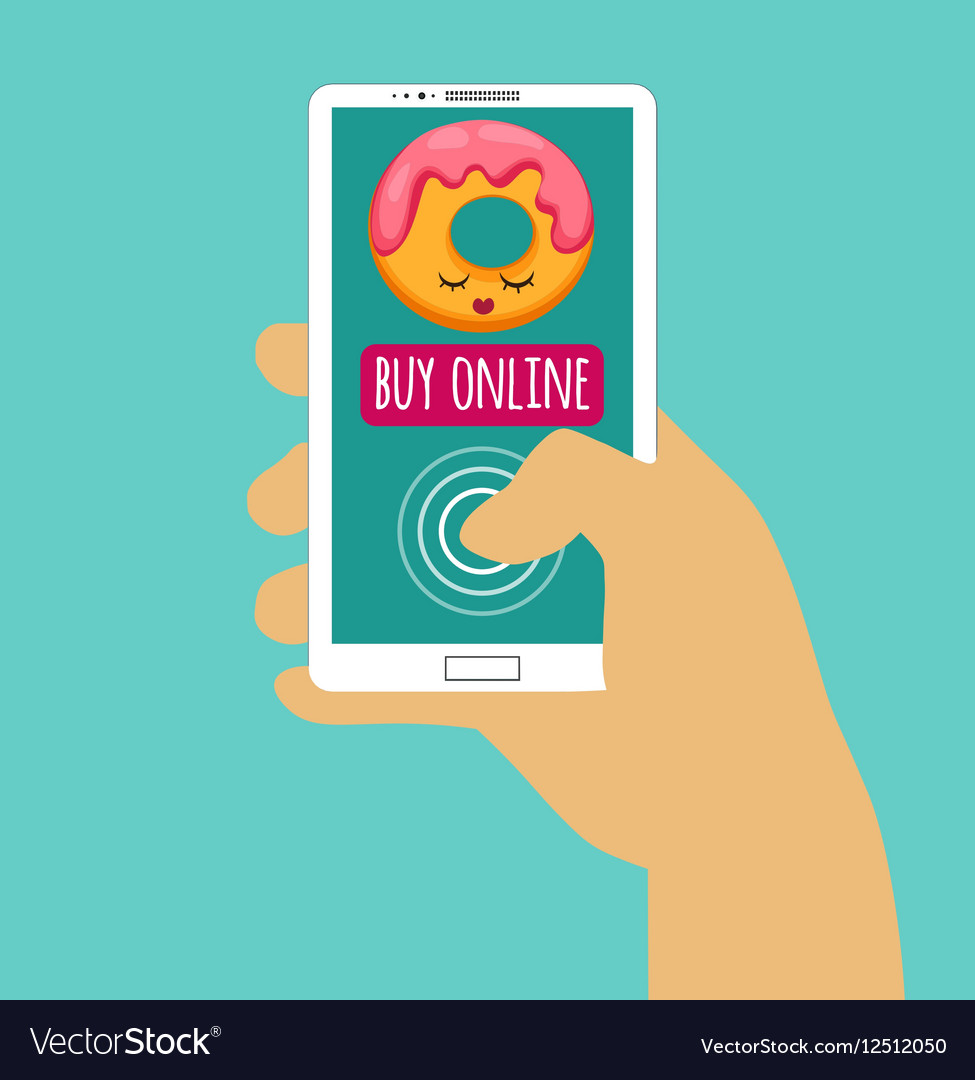 Hand holding smartphone with buy online internet Vector Image