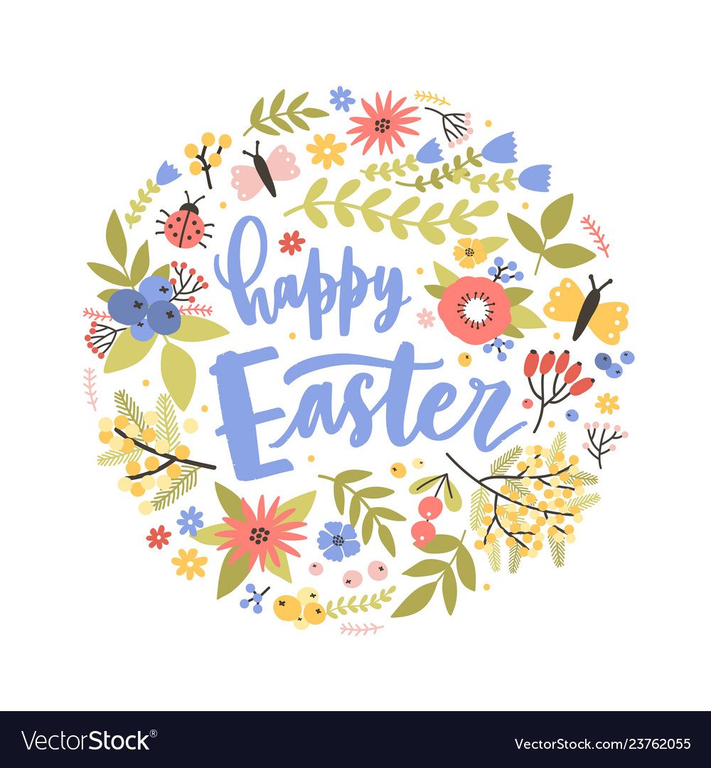 Round holiday composition with happy easter Vector Image