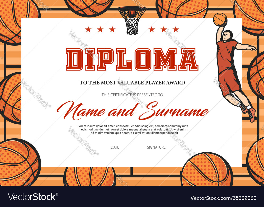 certificate-for-basketball-most-valuable-player-vector-image