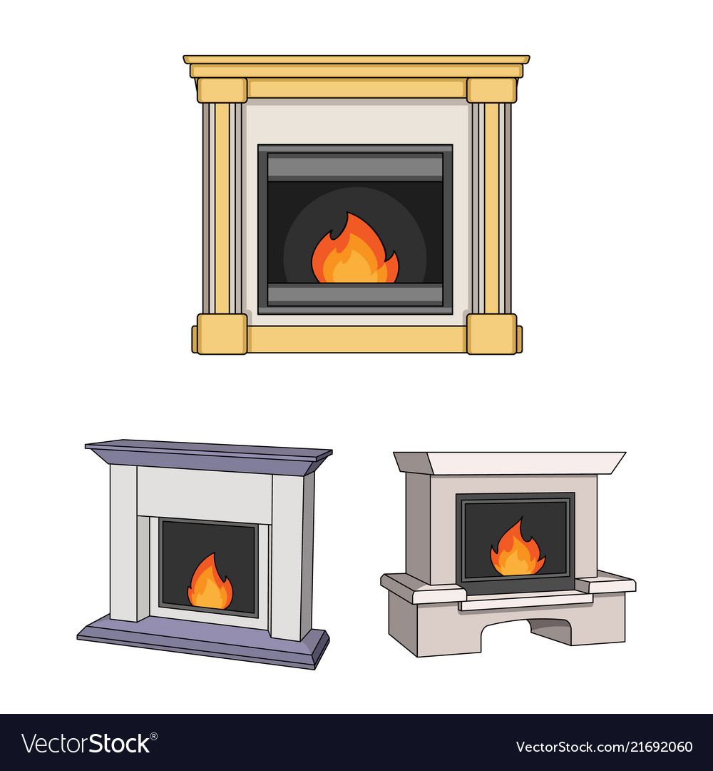 Different Kinds Of Fireplaces Cartoon Icons In Set