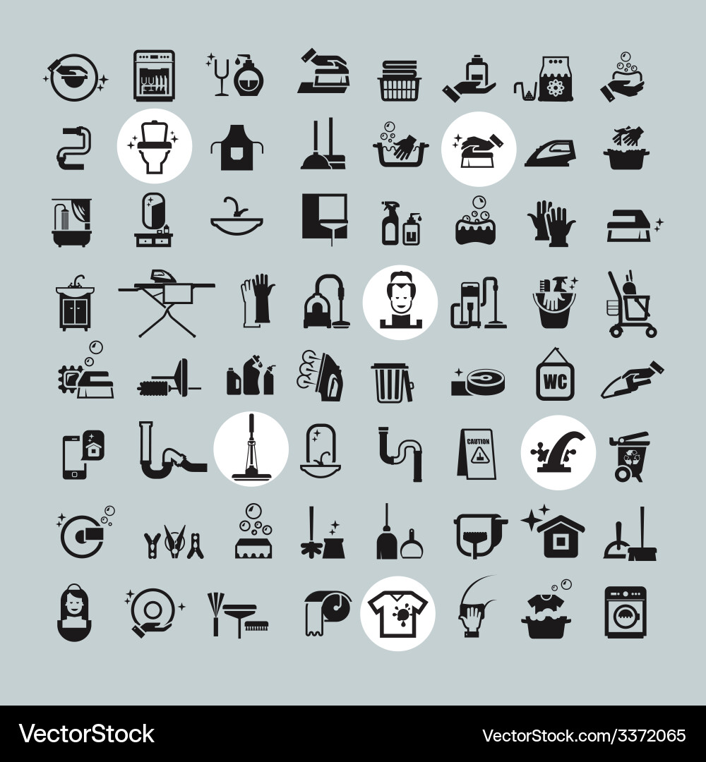 Cleaning tools icons black icons set Royalty Free Vector