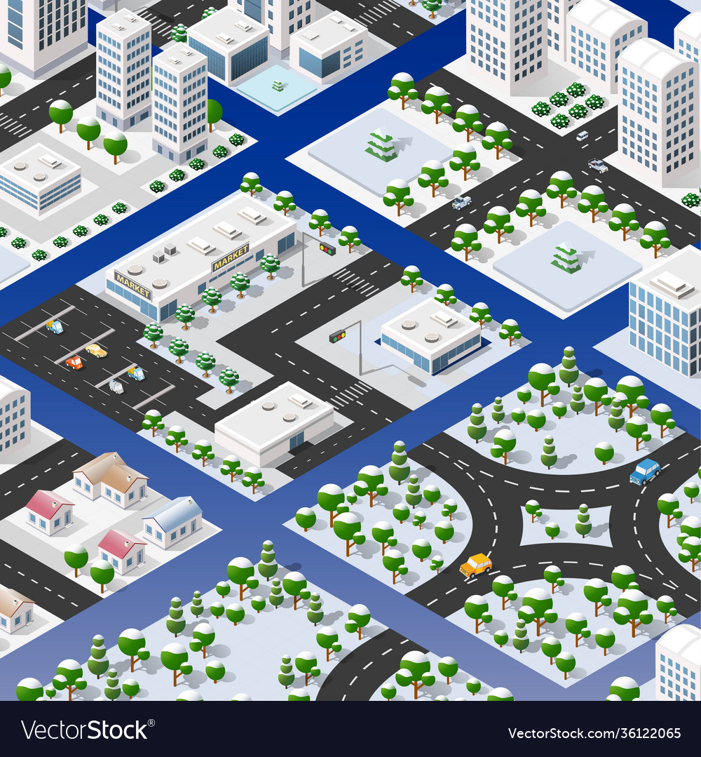 Isometric set blocks module areas Royalty Free Vector Image