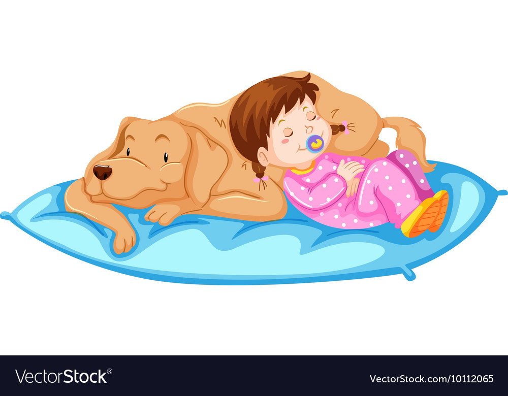 Little girl sleeping with pet dog Royalty Free Vector Image