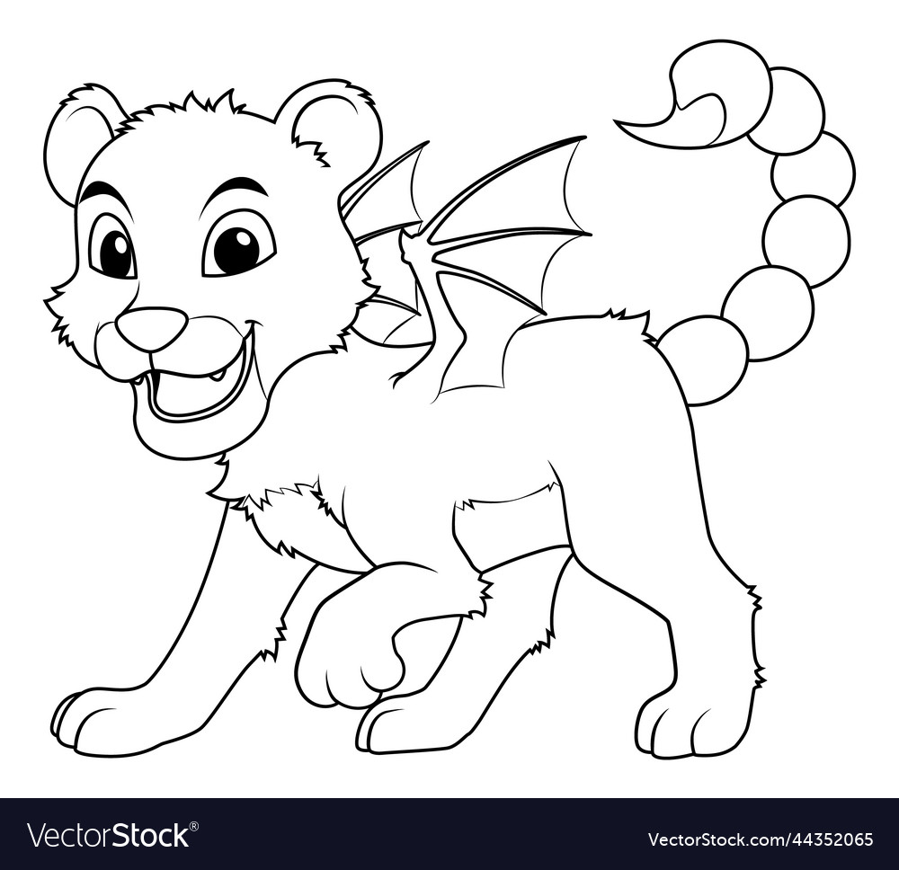 Little Manticore Cartoon Bw Royalty Free Vector Image