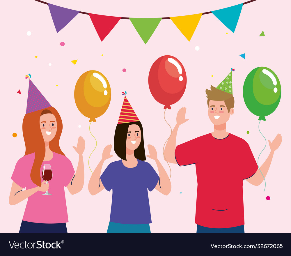 Man and women cartoons with party hats and Vector Image