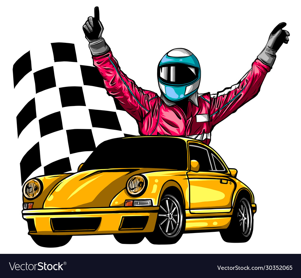 Racing car with checker Royalty Free Vector Image