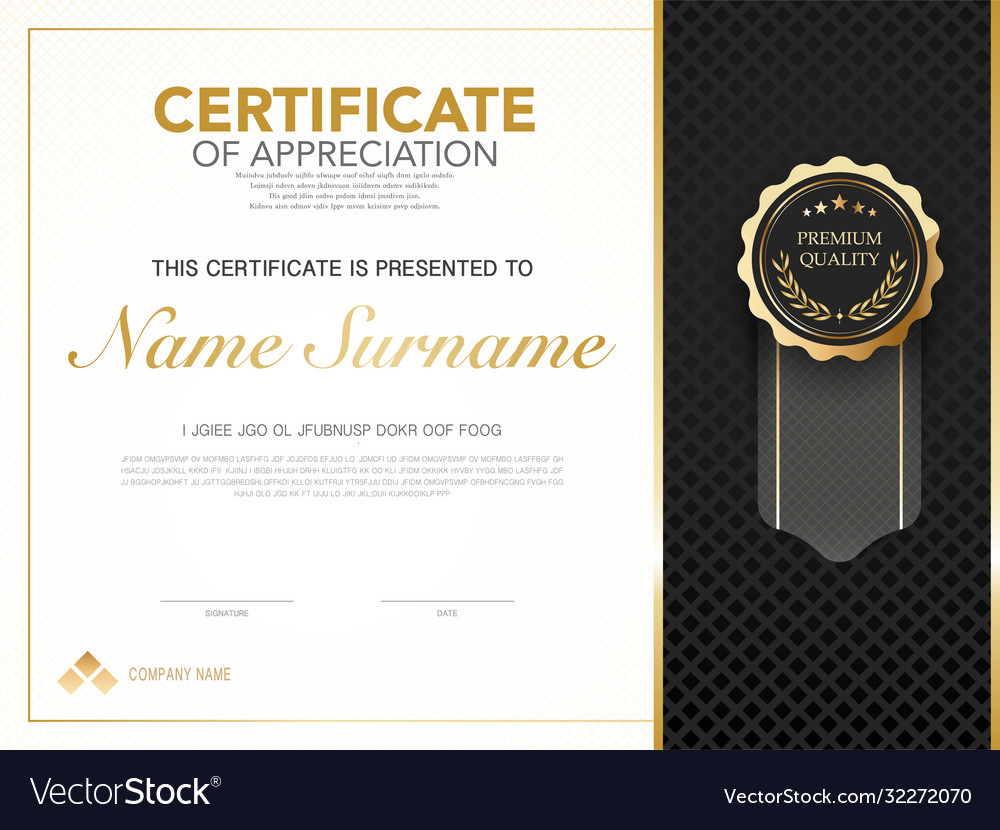 Diploma certificate template black and gold color Vector Image