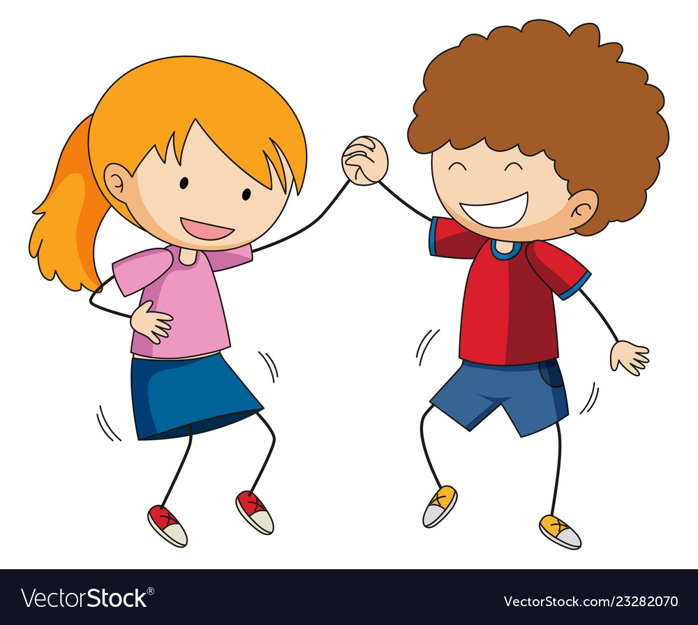 Happy doodle boy and girl Royalty Free Vector Image