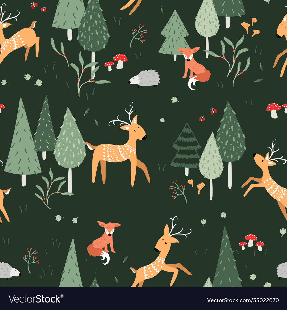 Lovely hand drawn forest seamless pattern Vector Image