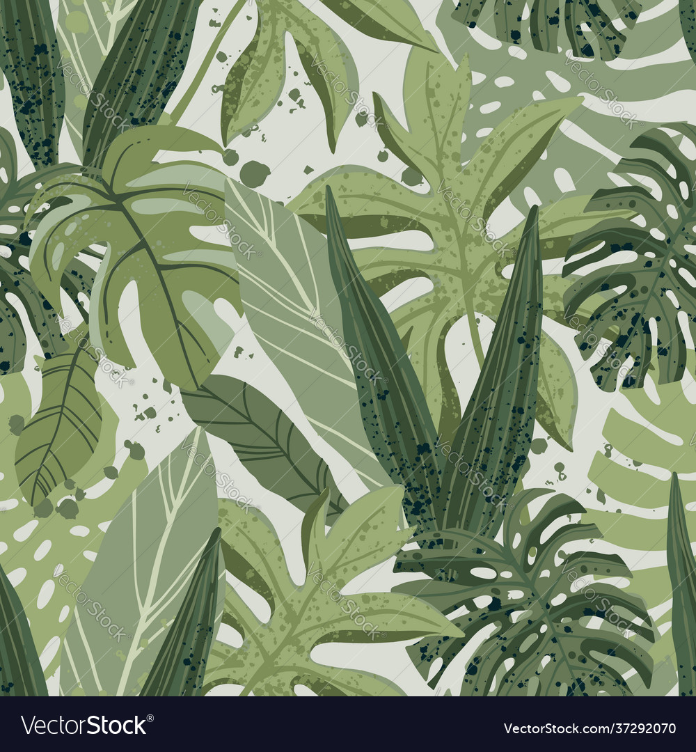 Seamless tropical pattern with exotic palm leaves vector image Seamless tropical pattern with exotic palm leaves