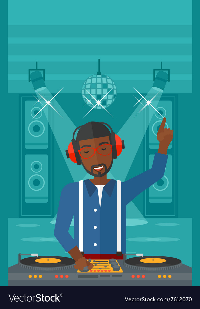 Smiling dj with console Royalty Free Vector Image