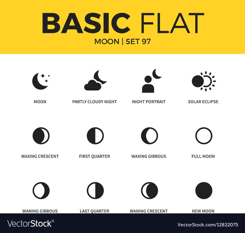 Basic set moon icons Royalty Free Vector Image