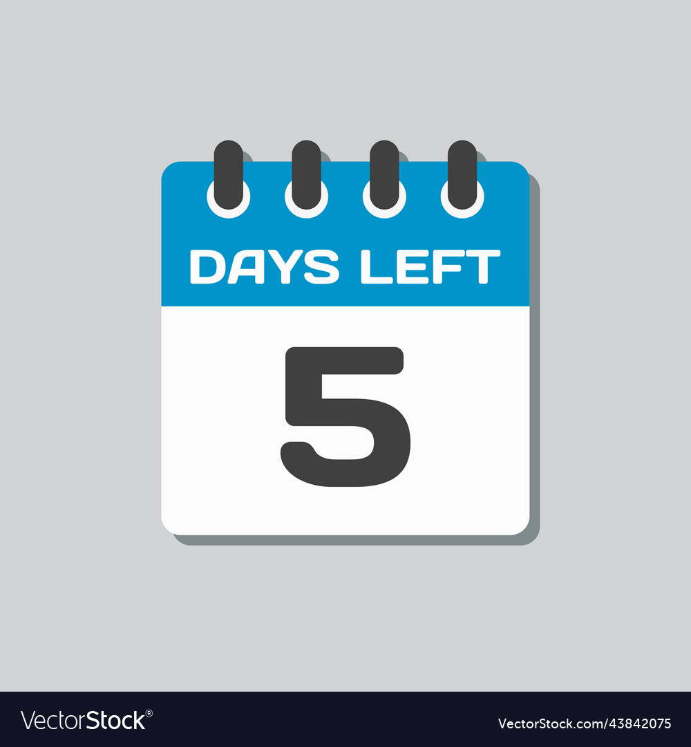 Countdown daily page calendar icon - 5 days left Vector Image