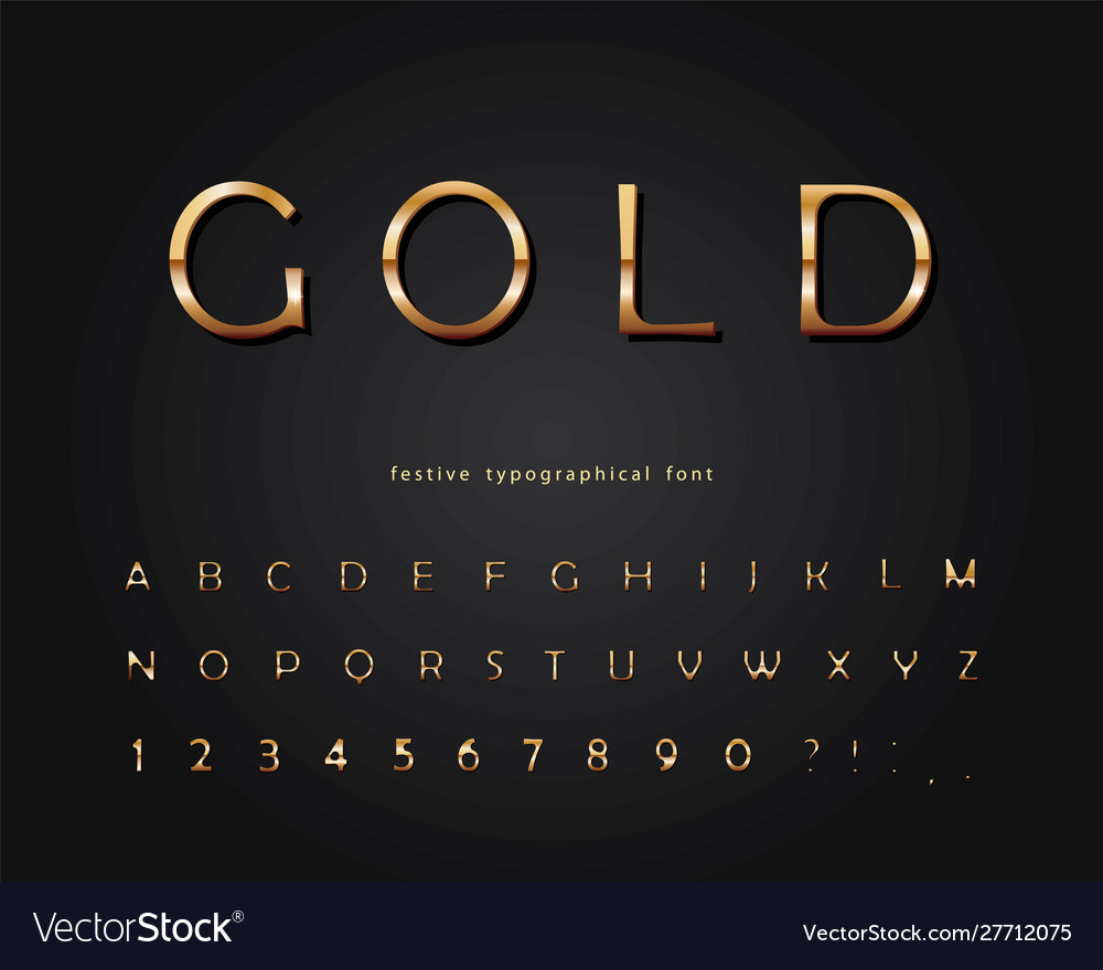 Gold 3d font classic golden colored abc letters vector image Gold 3d font classic golden colored abc letters