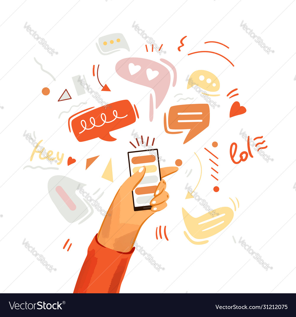 Hand with phone cartoon Royalty Free Vector Image