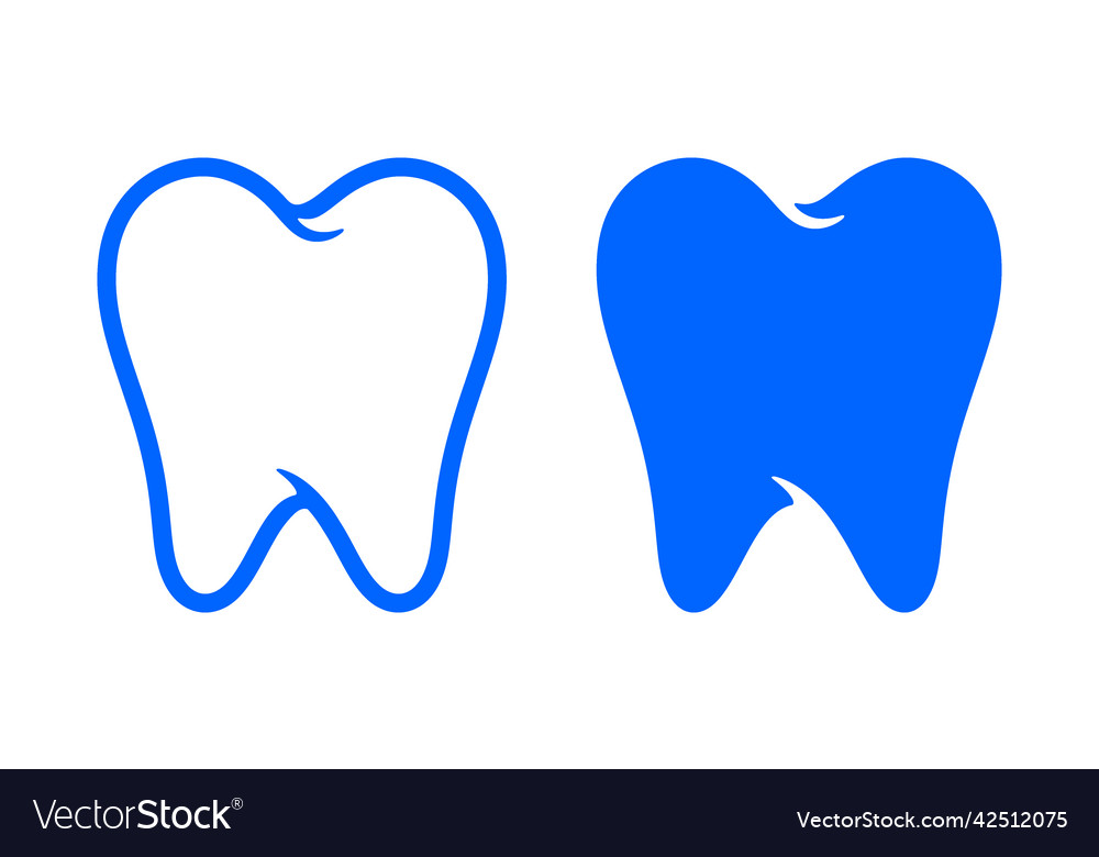 Human tooth outline and silhouette blue icon Vector Image