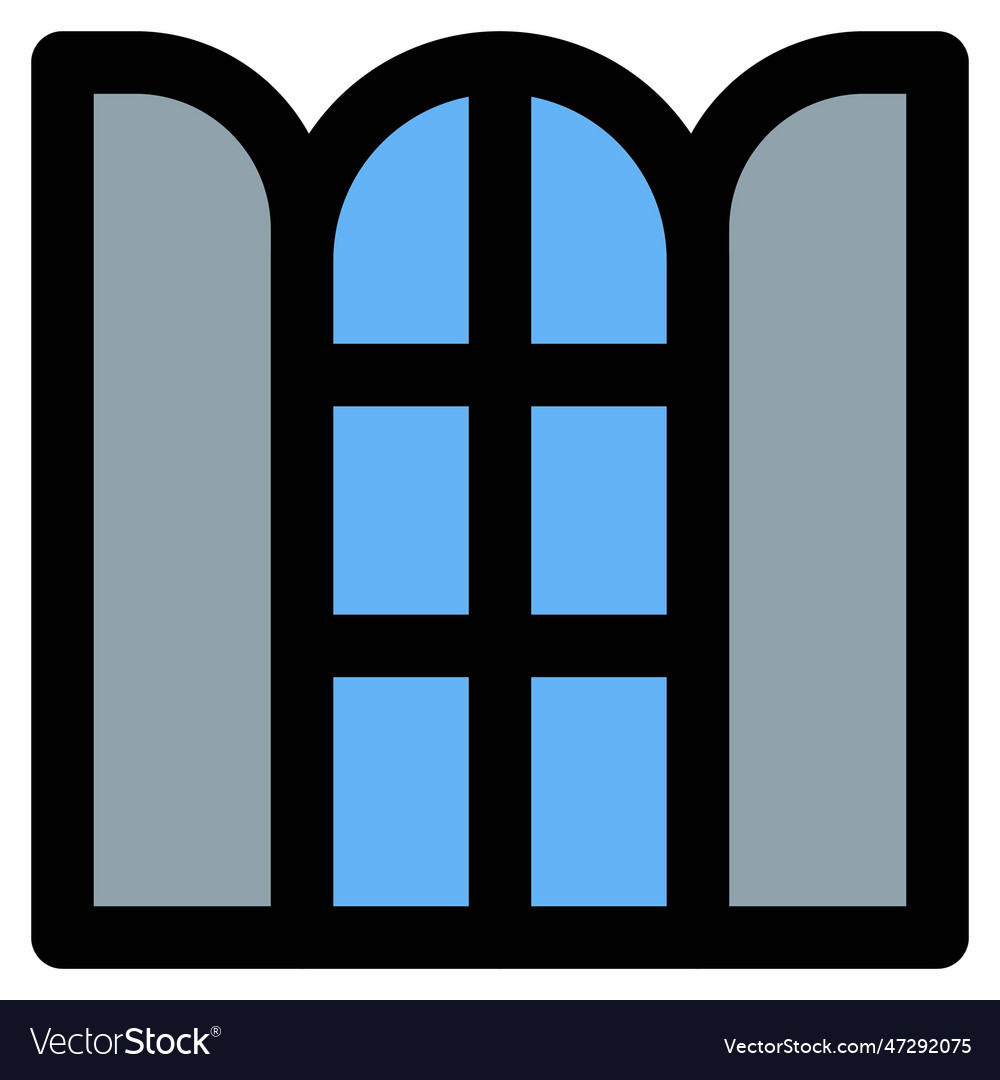Opened arch window installed in the corridor Vector Image