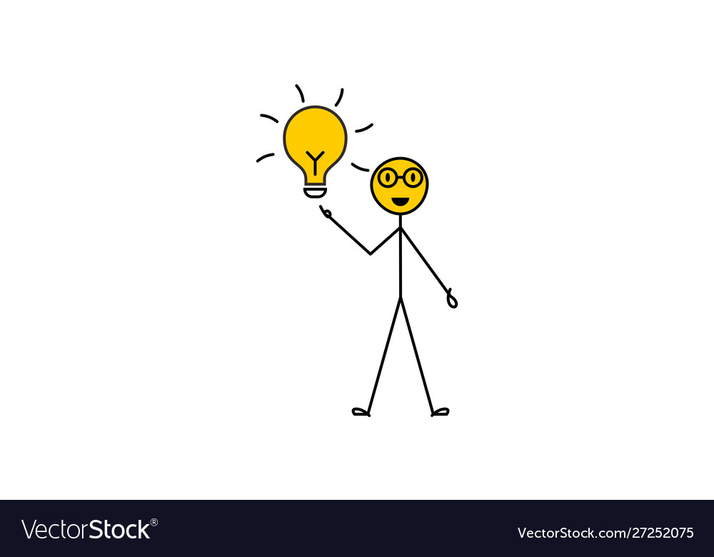 Stick figure having a creative idea with light Vector Image