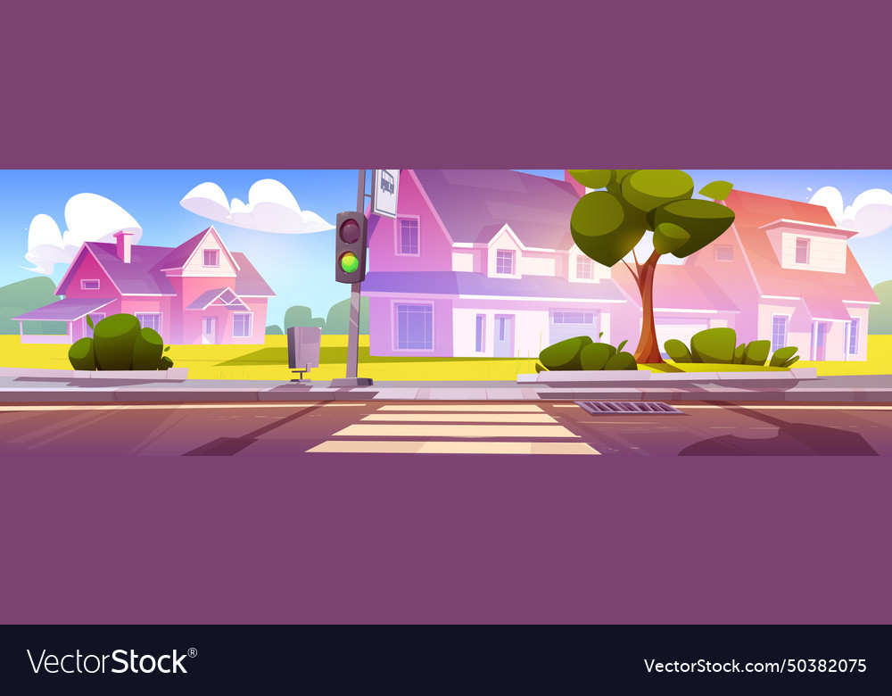 Suburban town street with pedestrian crossing Vector Image