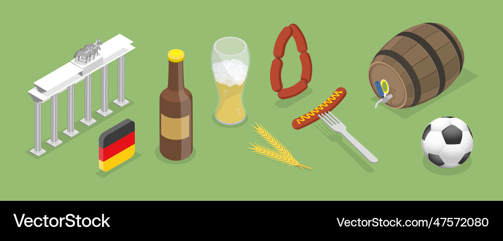 3d isometric flat set of german symbols Royalty Free Vector