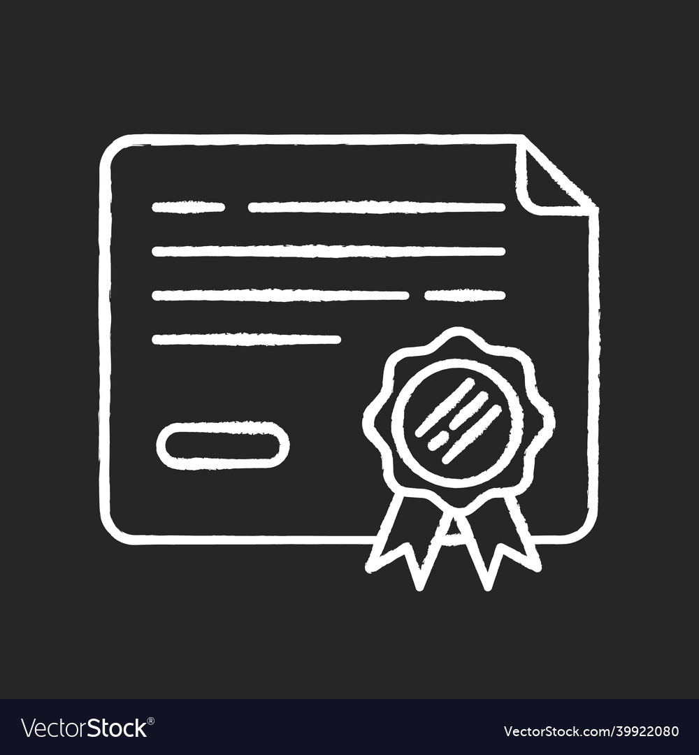 Certificate chalk white icon on black background Vector Image