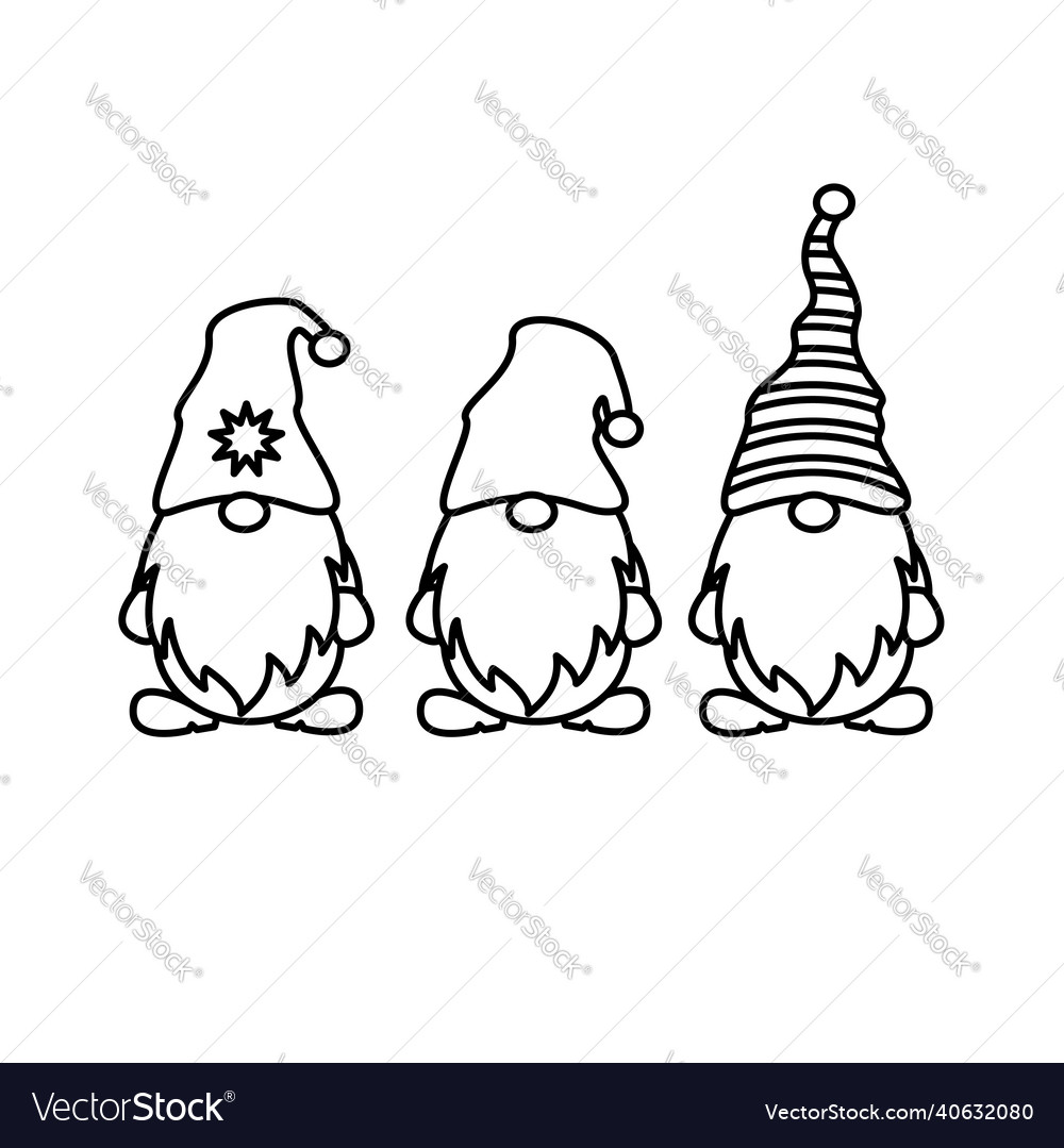 Christmas Gnomes Set Outline Royalty Free Vector Image