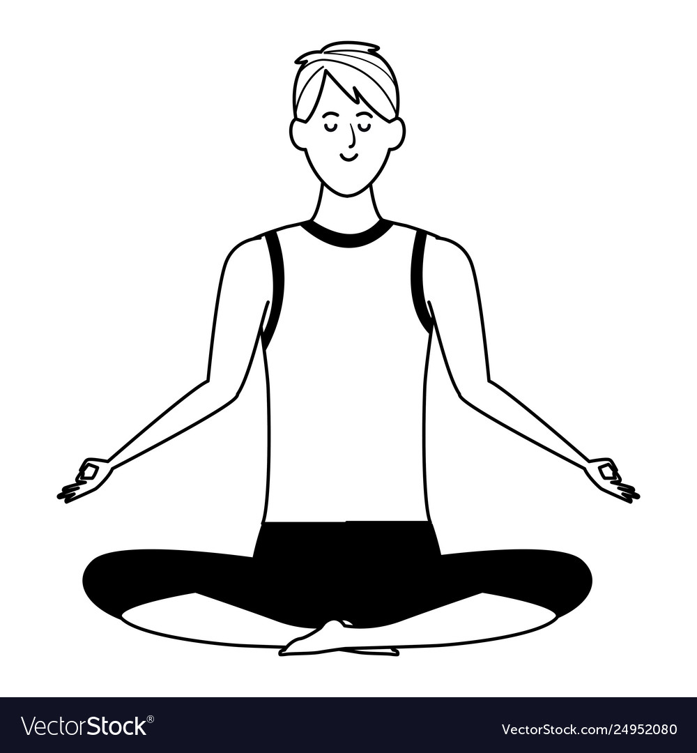 Man yoga pose black and white Royalty Free Vector Image