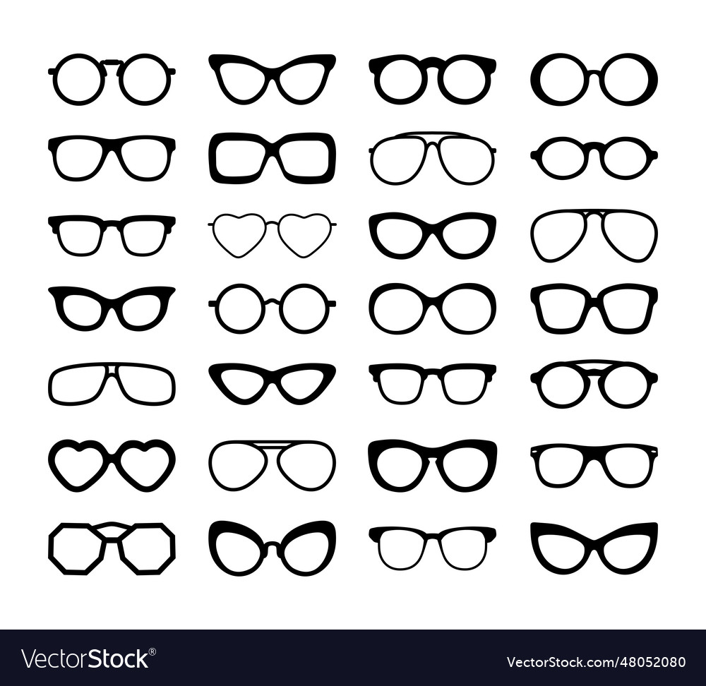 Set Of Black Silhouettes Different Eyeglasses Vector Image 7414