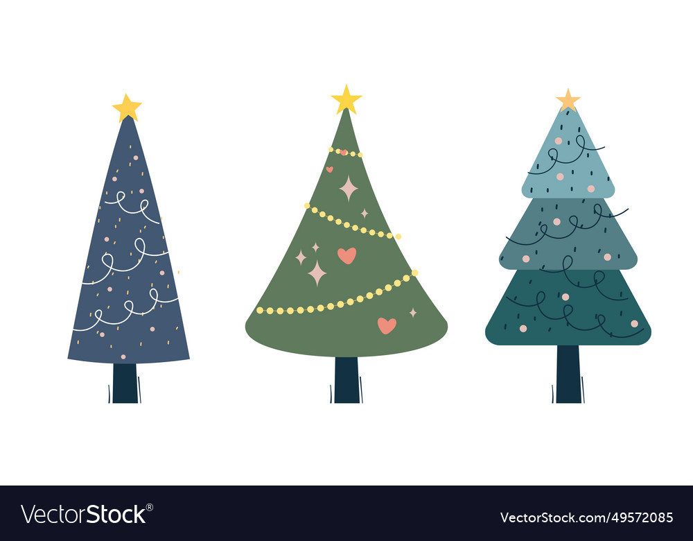 Collection of christmas trees with decorations Vector Image