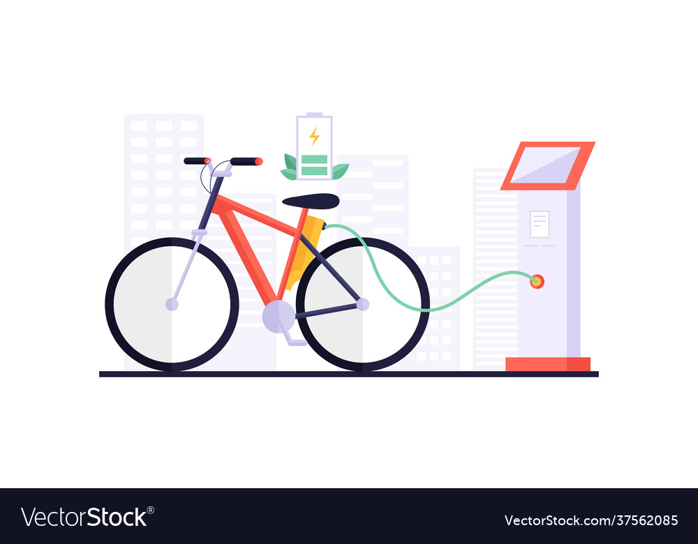 Electric bike and touchpad displaying charging Vector Image