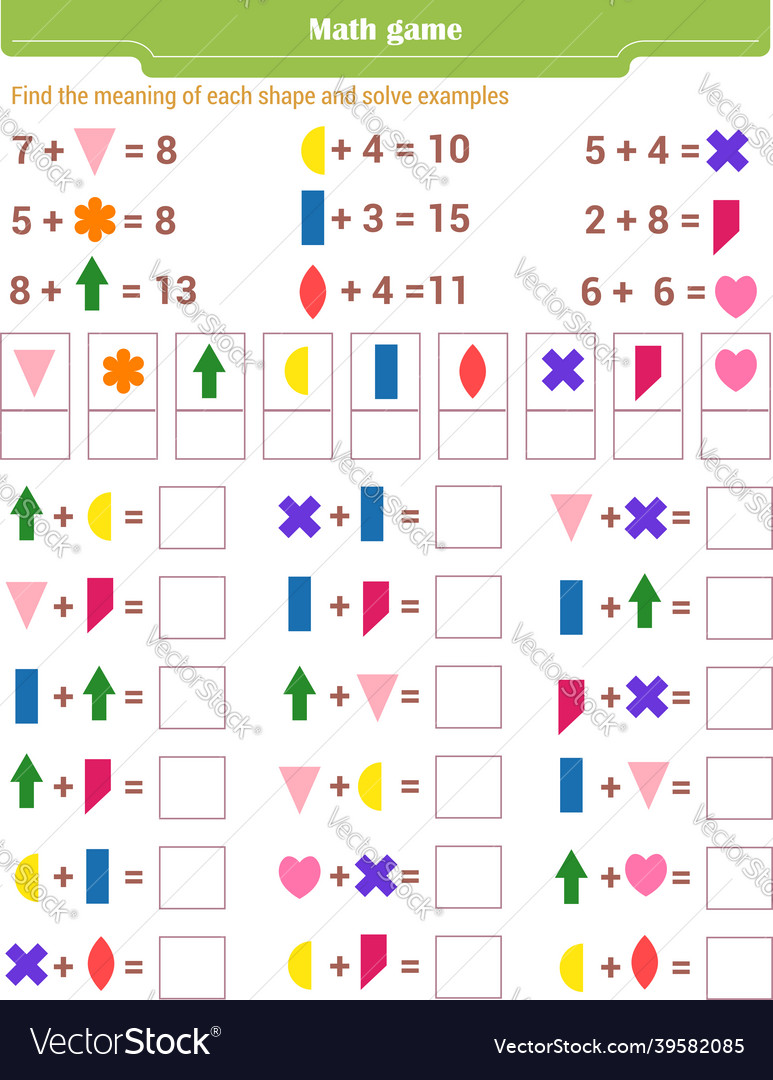 Math game for children find the meaning of each Vector Image