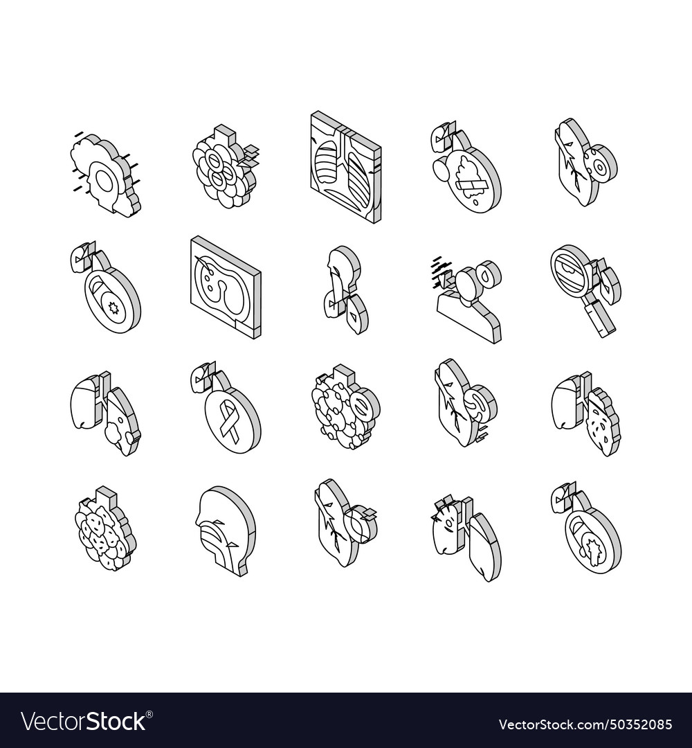 Respiratory disease collection isometric icons set