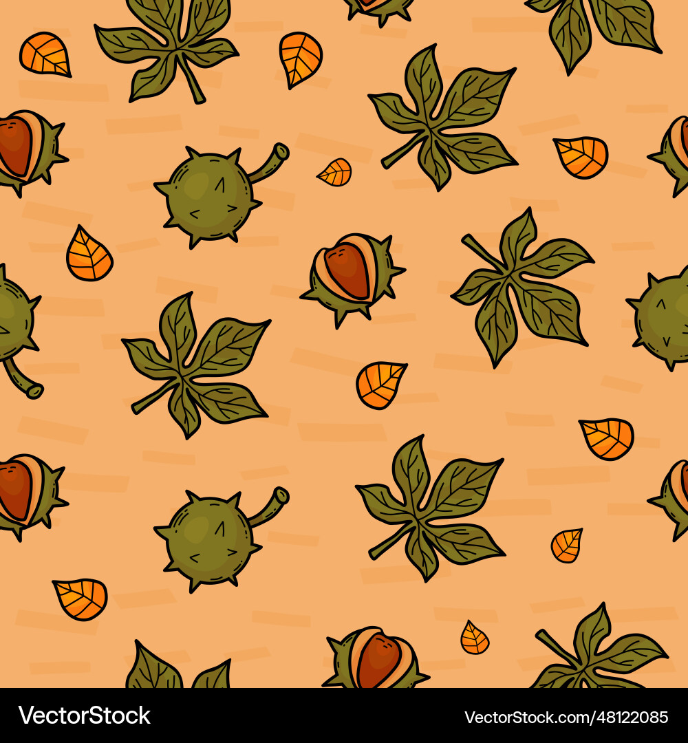 Seamless autumn pattern green leaves and brown Vector Image