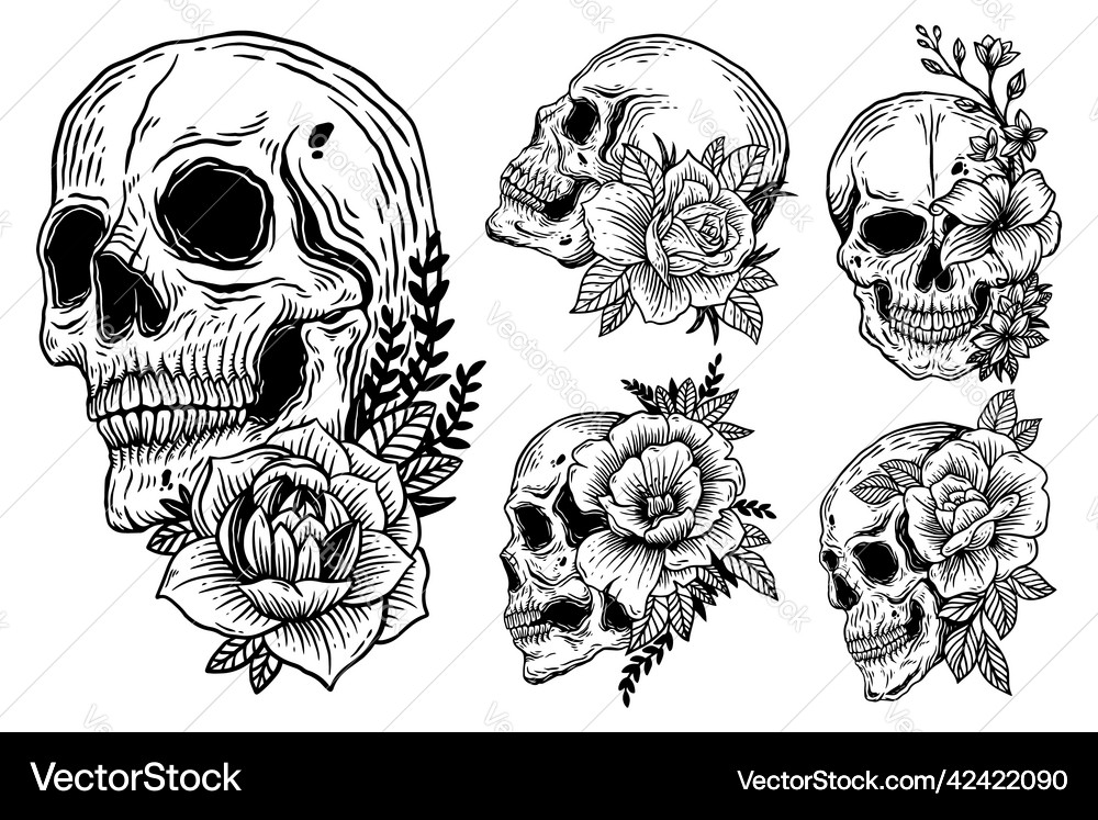 Bundle set skull rose dark devil demon horror Vector Image