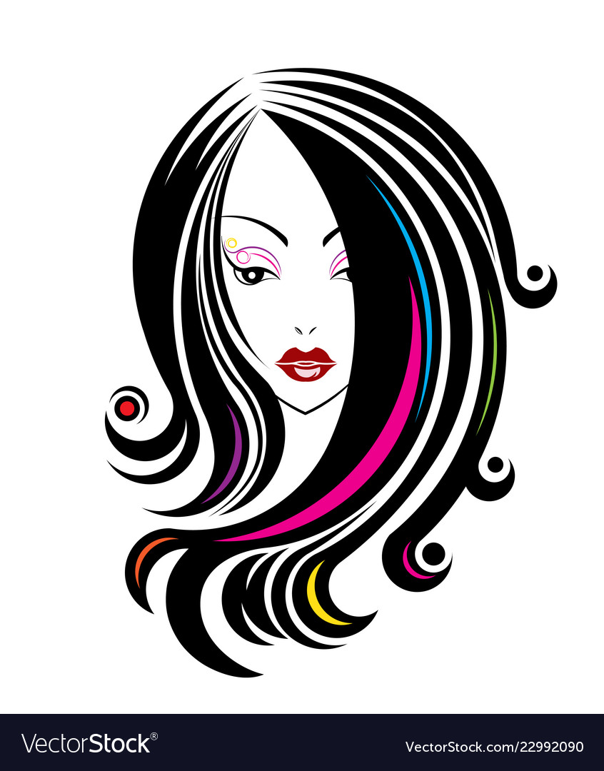 Long Hair Style Icon Logo Women Face