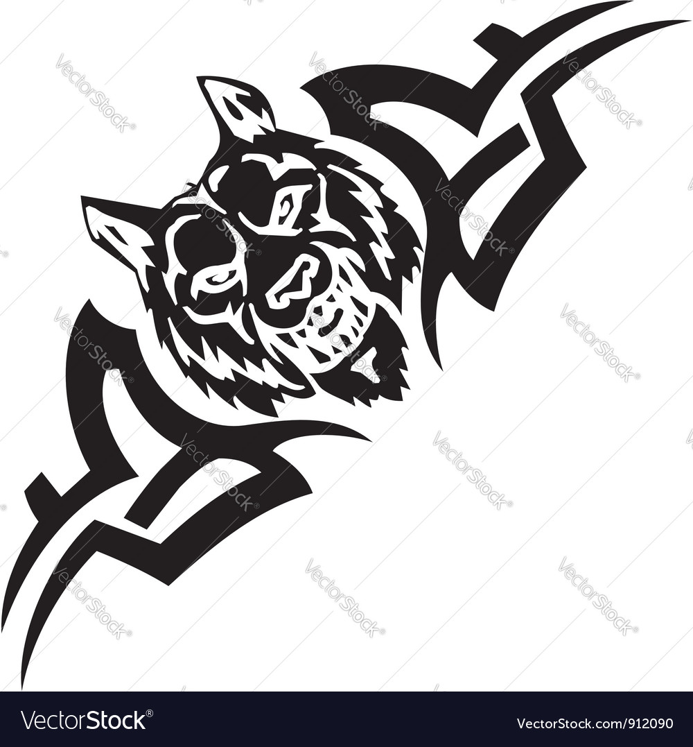 Wolf and symmetric tribals Royalty Free Vector Image