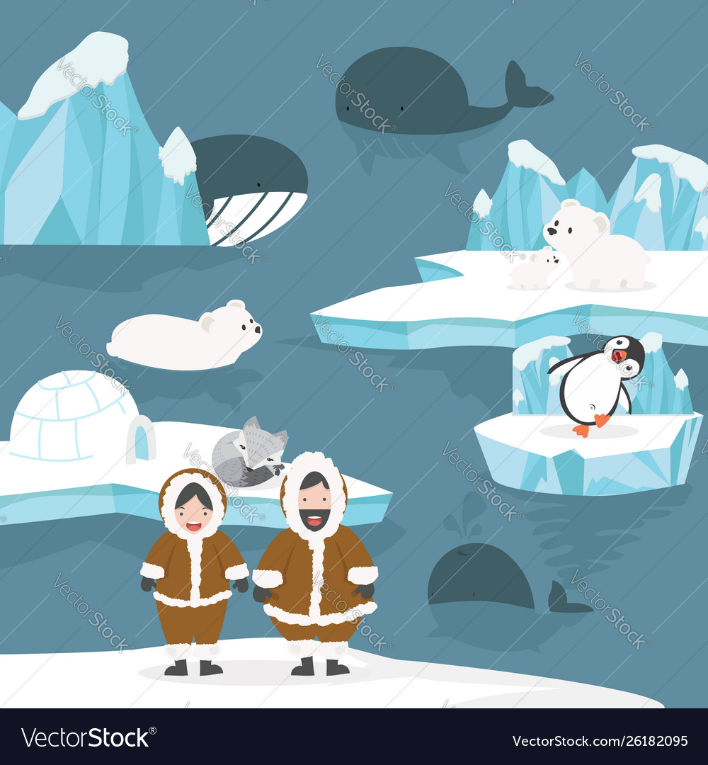 Animals and people arctic cartoon background Vector Image