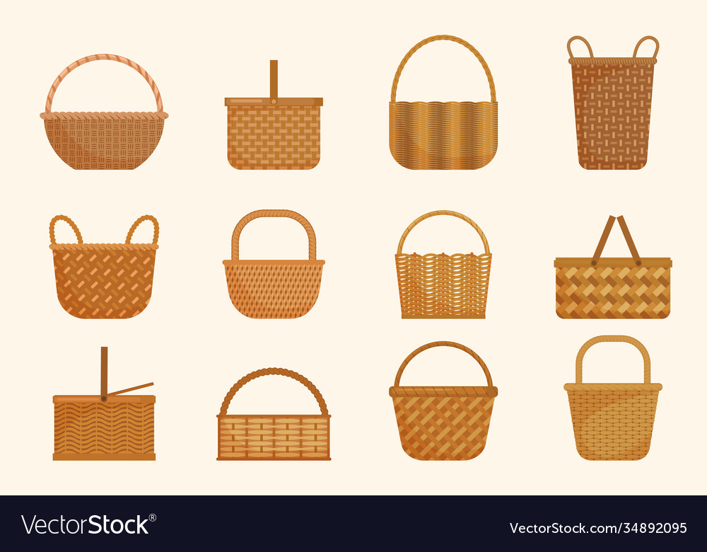 ethnic wicker baskets set large volumes and small vector image ethnic wicker baskets set large volumes and small vector image