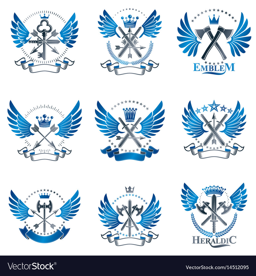 Vintage weapon emblems set heraldic coat of arms Vector Image