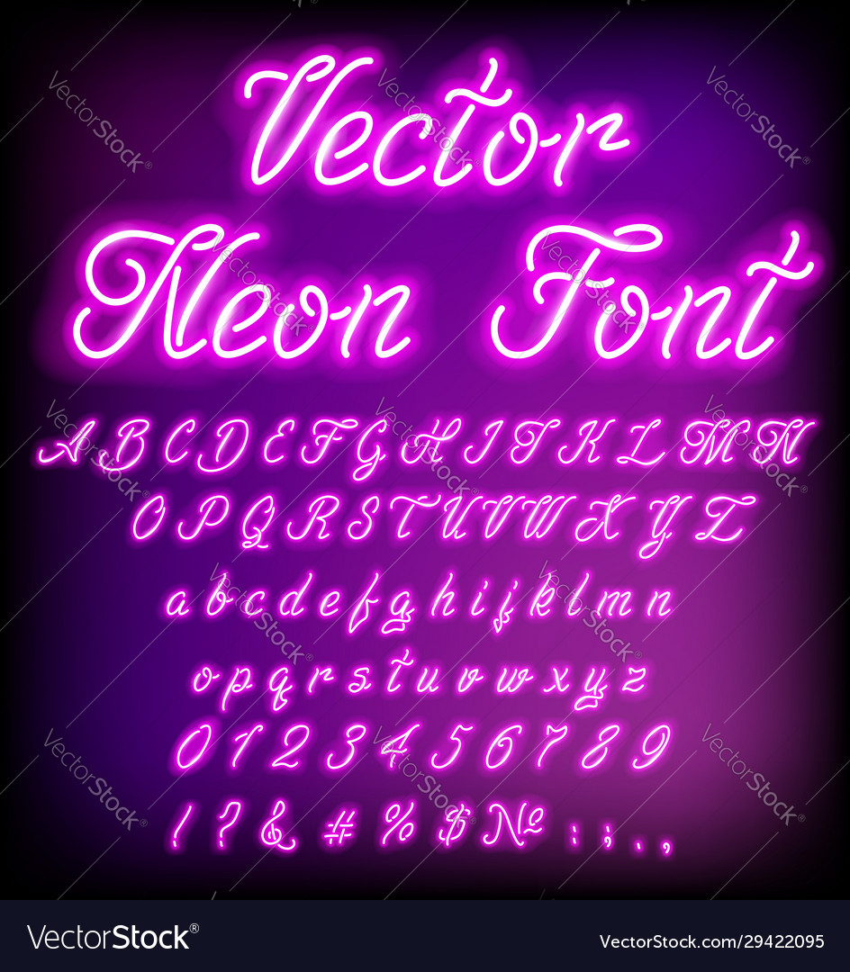 Violet retro neon font luminous letter glow effect