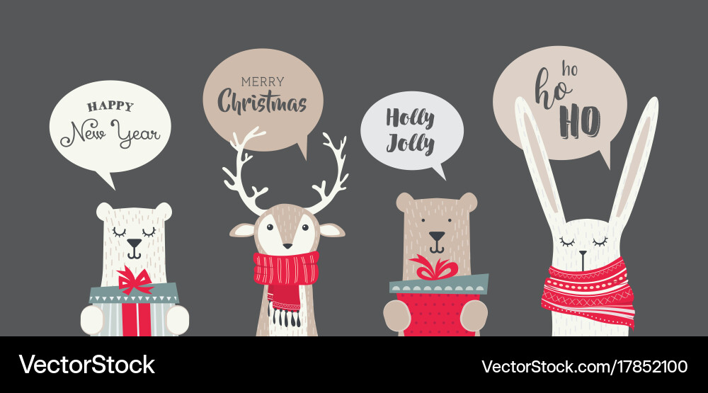 Banner With Cute Winter Animals With Presents Vector Image