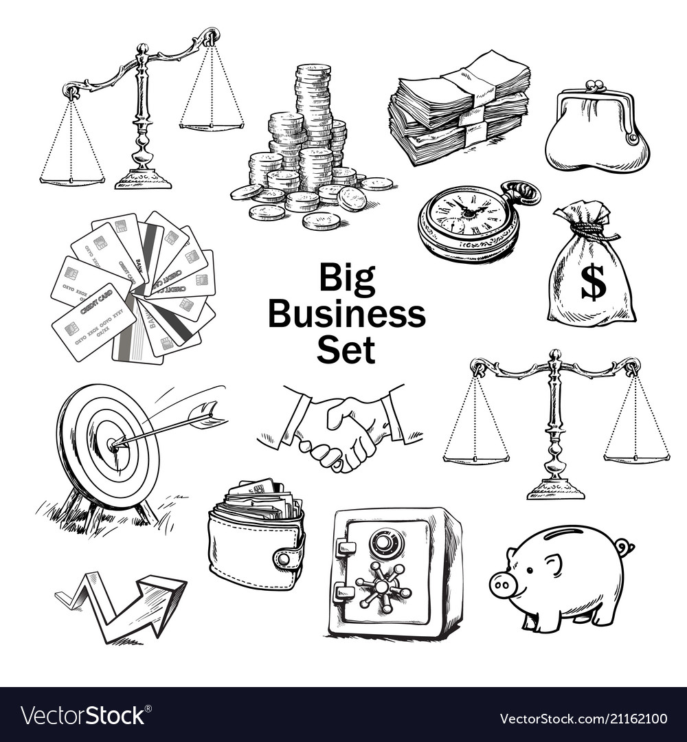 Black and white sketchbusiness set Royalty Free Vector Image