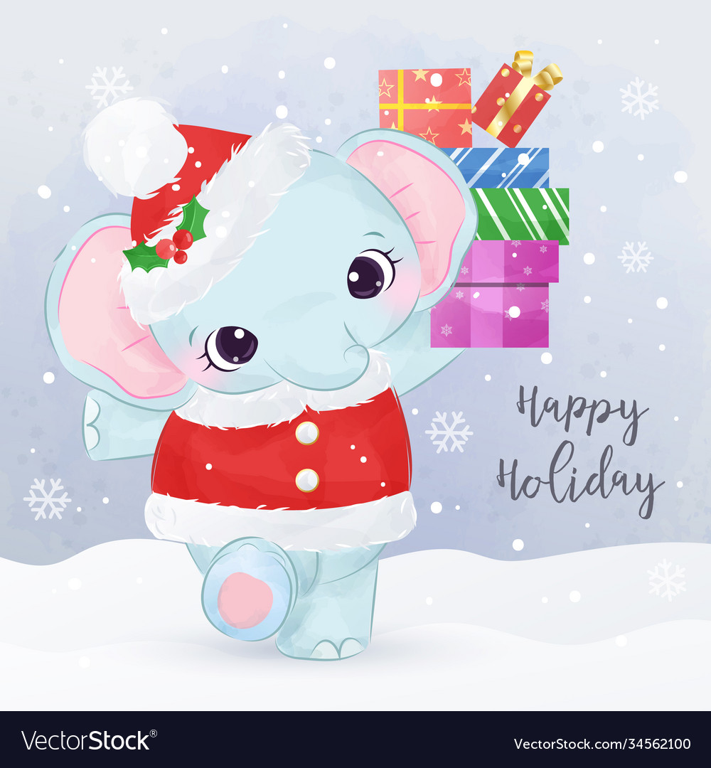 Cute christmas greeting card with elephant Vector Image