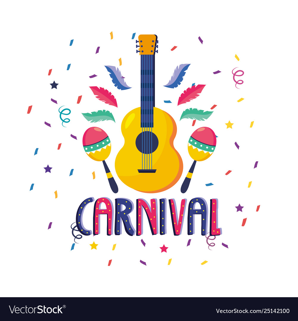 Guitar with feathers and maracas to festival Vector Image