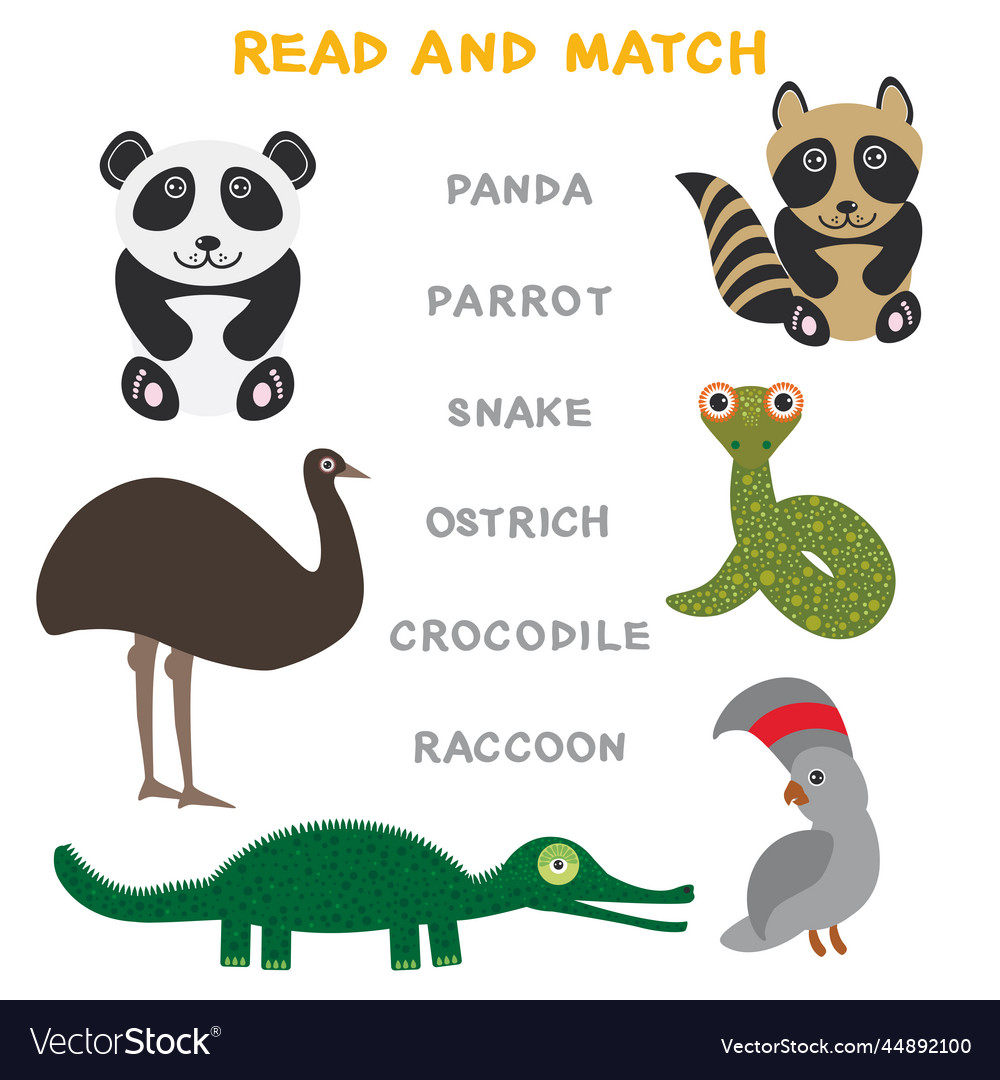 Kids words learning game worksheet read and match Vector Image