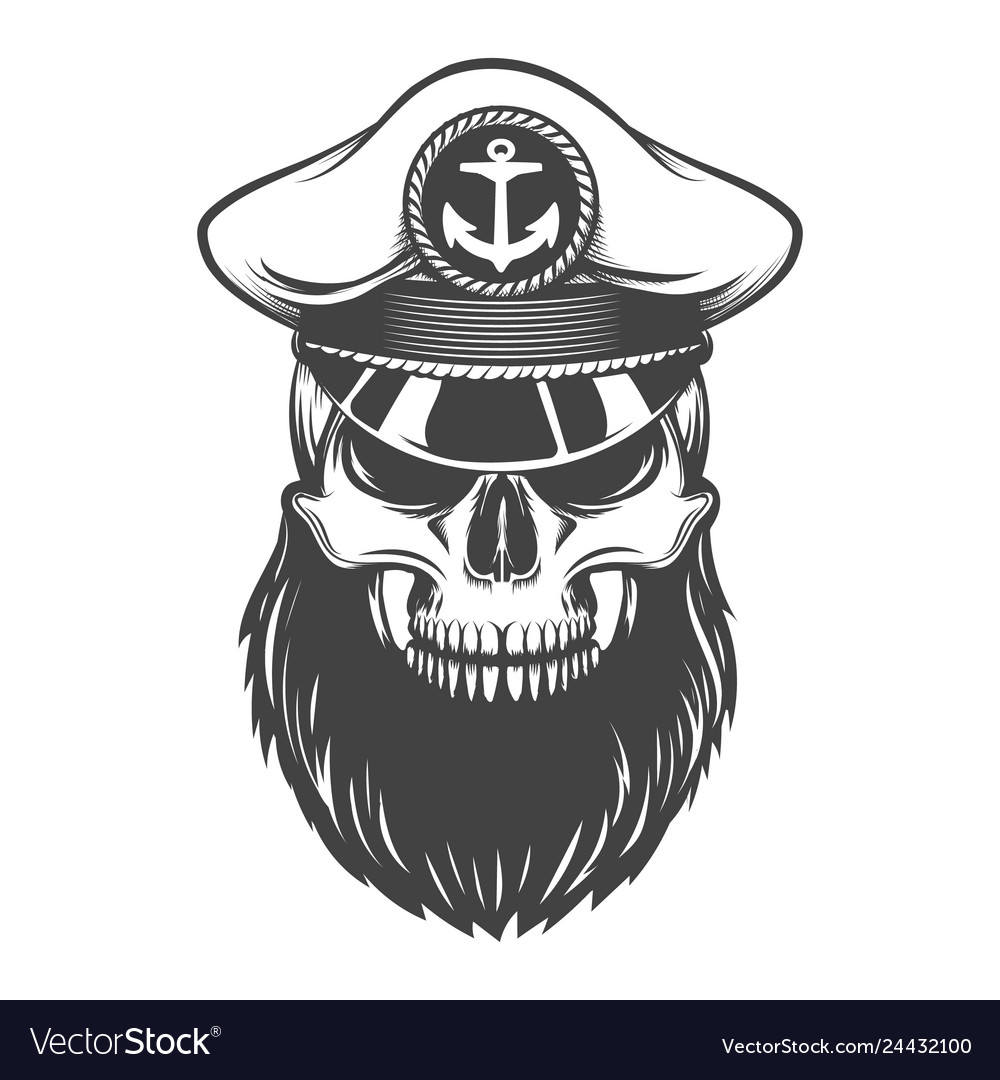 Skull with beard in captain hat vector image Skull with beard in captain hat