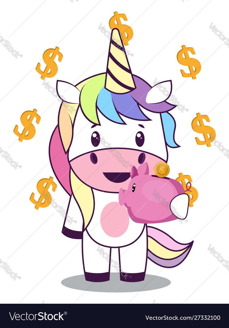 Unicorn with money on white background Royalty Free Vector