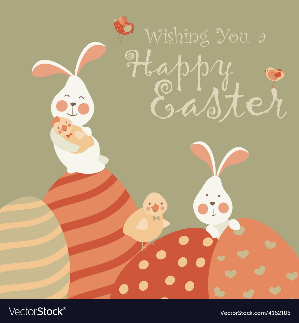 Easter bunnies and easter eggs Royalty Free Vector Image